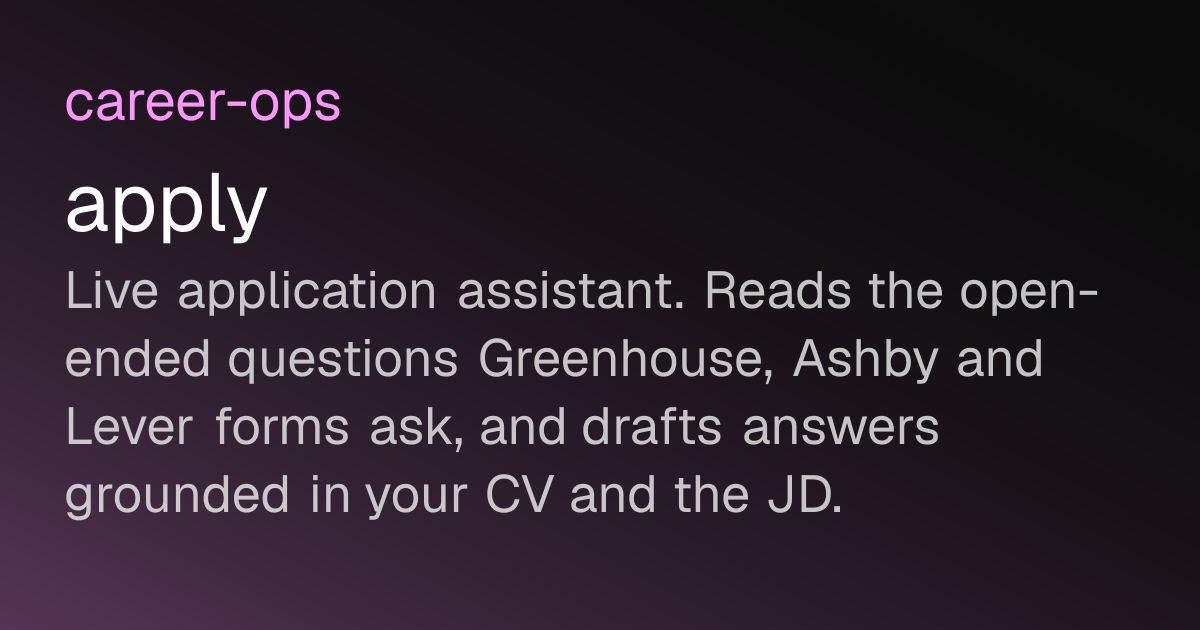 career-ops apply mode — auto-draft answers to ATS application questions